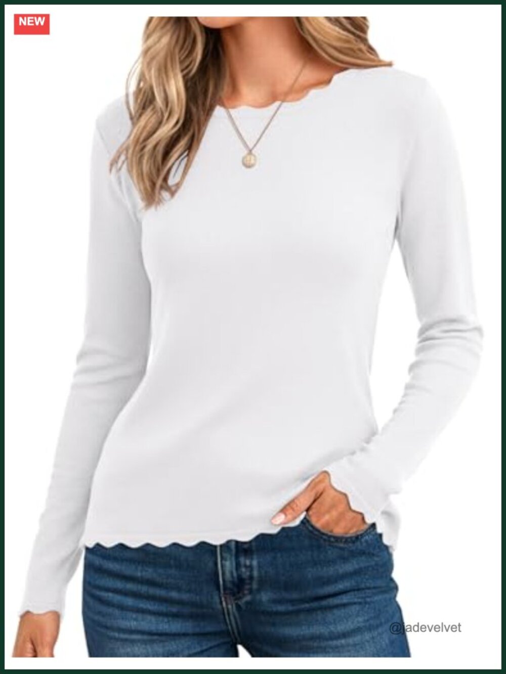 Long Sleeve Scalloped Knit Pullover Sweater Women Business Casual